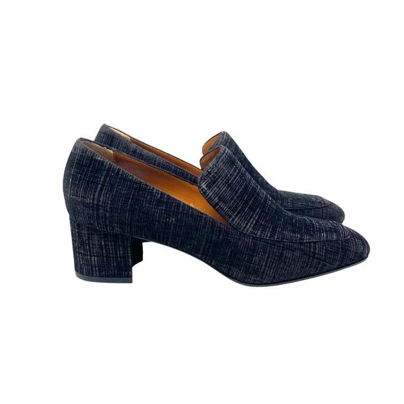 AQUATALIA Jilianne Velvet Patterned Block Heel Loafer - Black Gray = Size 7.5 - Picture 1 of 7